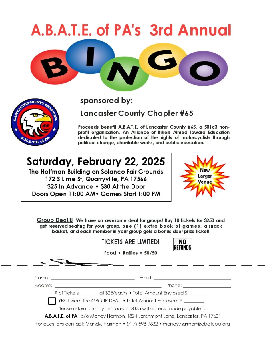 ABATE of PA's 3rd Annual Bingo