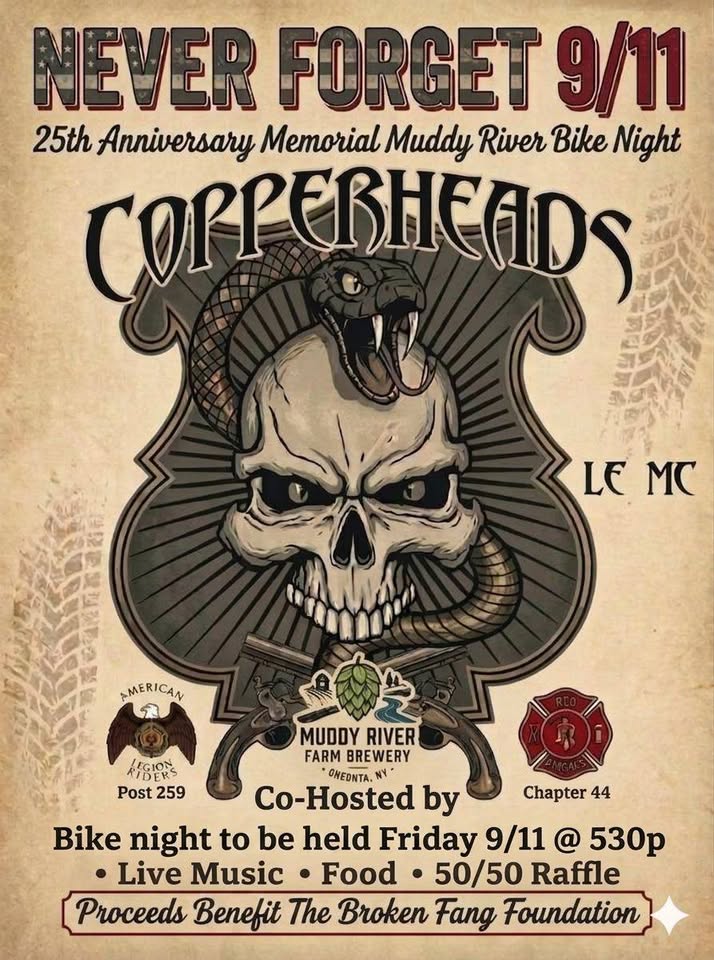 Never Forget 9/11 25th anniversary Bike Night at Muddy River Farm Brewery Oneonta